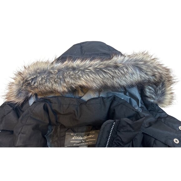 Eddie Bauer Women’s S Black Long Down Quilted Puffer Jacket Parka Faux Fur Hood - Picture 8 of 13